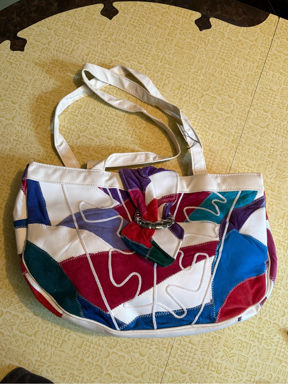 Colorblock White Multicolor Patchwork Shoulder Bag